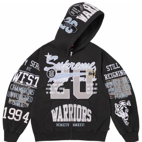 Supreme Other - Supreme Warriors Appliqué Zip Up Hoodie Black Size XL Brand New in hand
